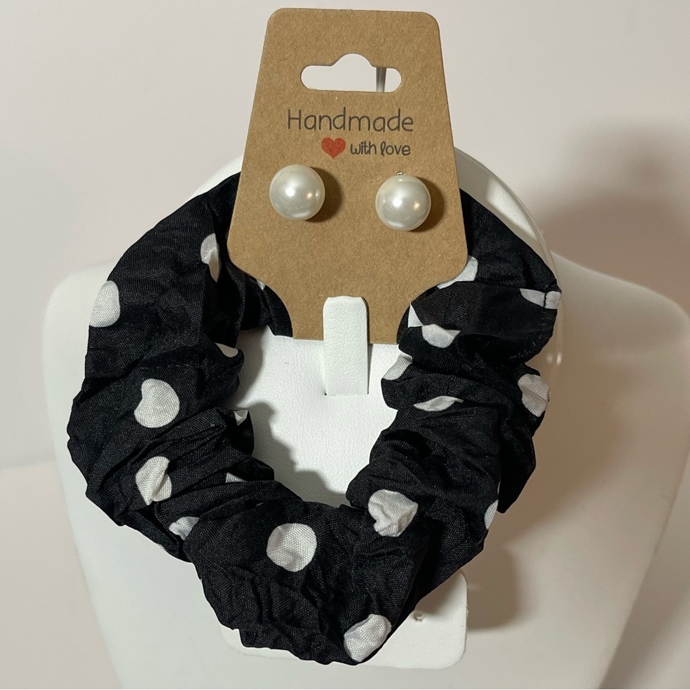 Handmade Earrings and Polka Dot Scrunchie Set, Hypoallergenic Jewelry​​​​